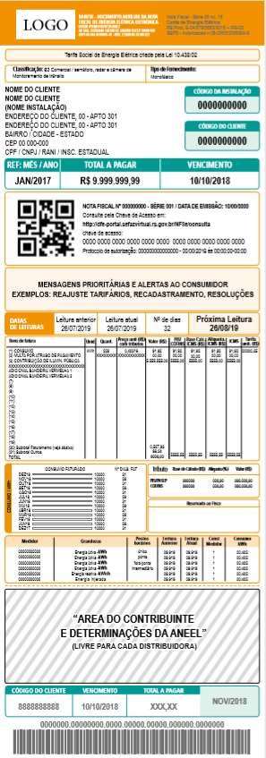 Modelo oficial reduzido do DANF3E para baixa tensão, Grupo B