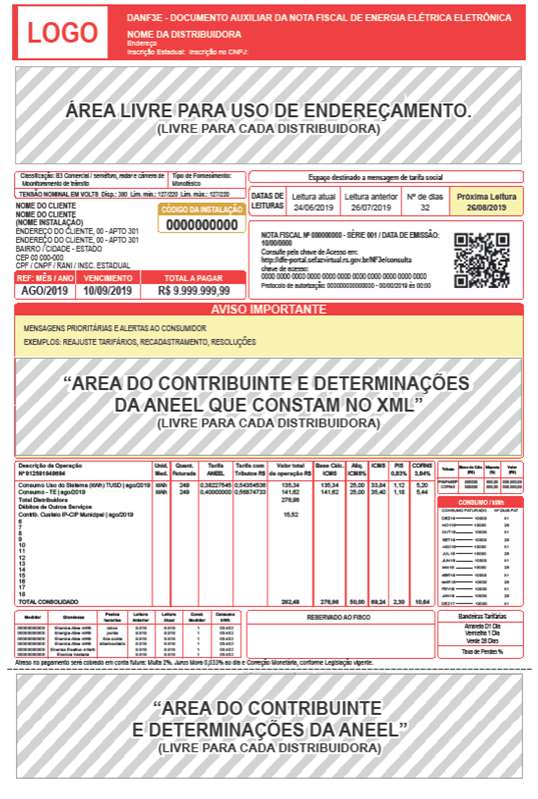 Modelo oficial DANF3E II em retrato para baixa tensão, Grupo B