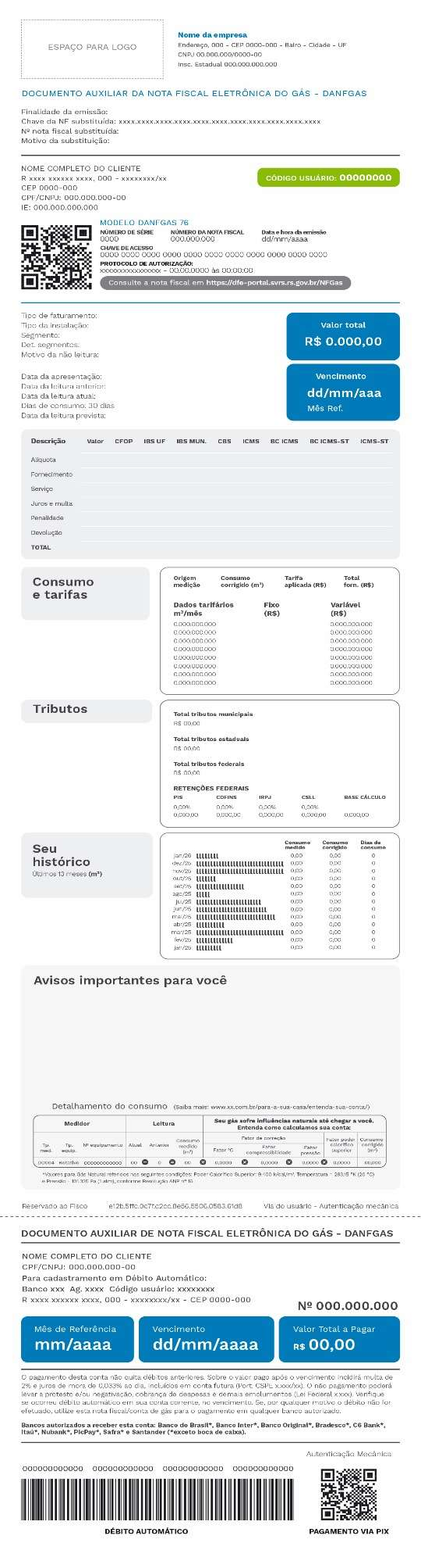 Modelo oficial em bobina, opção 1, do DANFGAS